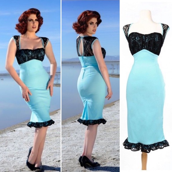 Pinup Couture Dresses & Skirts - Tiffany Blue and Black Lace Micheline Dress